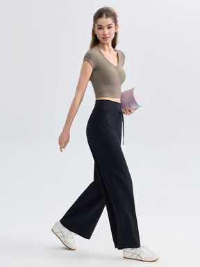ハイウェスト ストレート ワイドパンツ ヨガパンツ