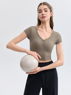 ソフトリブ スリムフィット パッド付き ヨガウェア 半袖
