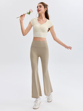 ソフトリブ スリムフィット パッド付き ヨガウェア 半袖