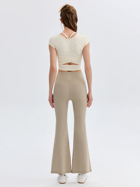 ソフトリブ スリムフィット パッド付き ヨガウェア 半袖