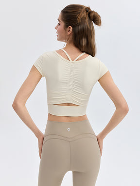 ソフトリブ スリムフィット パッド付き ヨガウェア 半袖