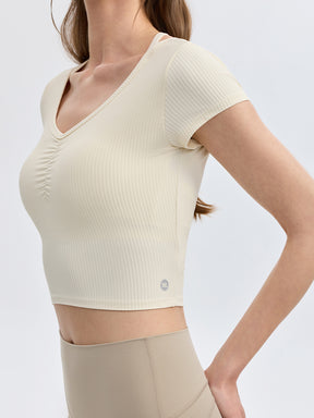 ソフトリブ スリムフィット パッド付き ヨガウェア 半袖