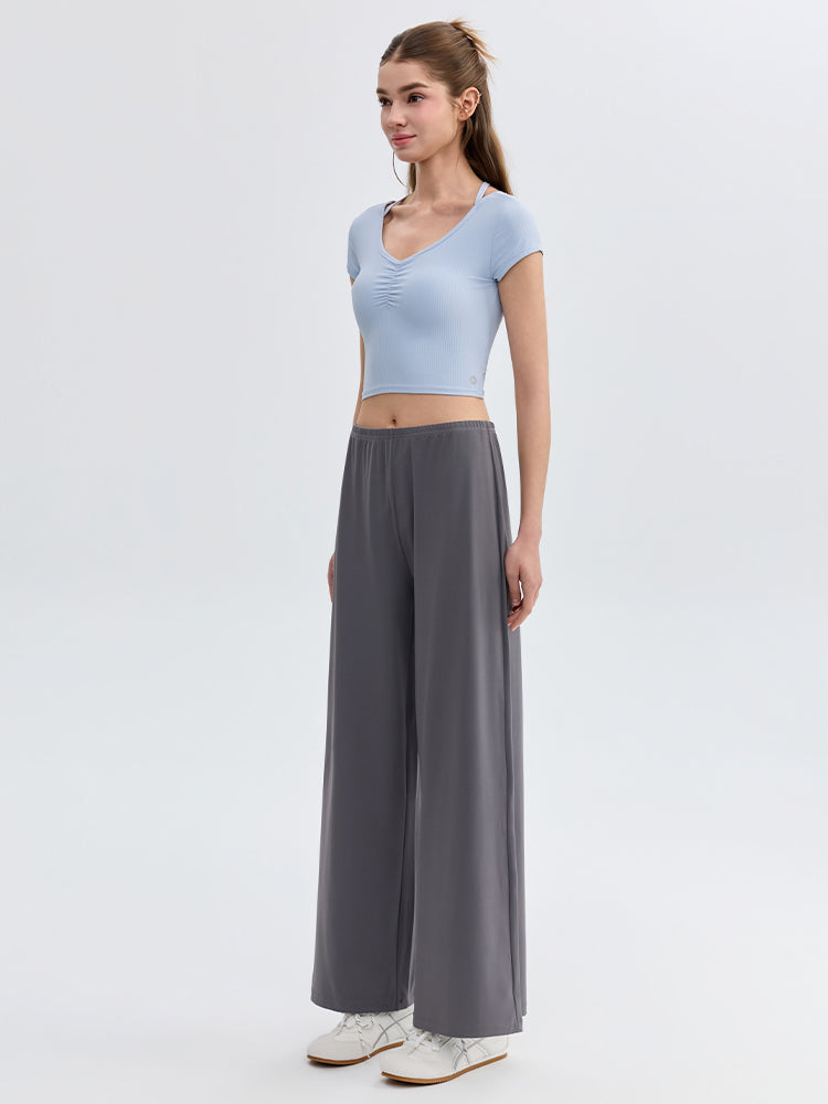 ソフトリブ スリムフィット パッド付き ヨガウェア 半袖