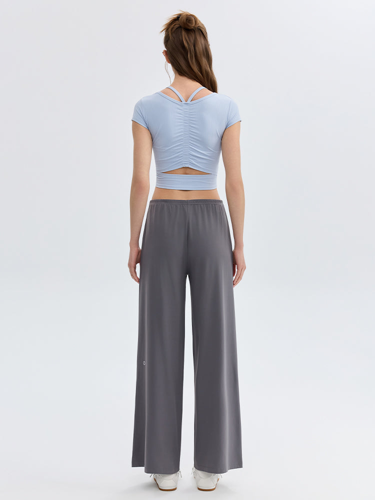 ソフトリブ スリムフィット パッド付き ヨガウェア 半袖