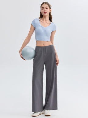 ソフトリブ スリムフィット パッド付き ヨガウェア 半袖