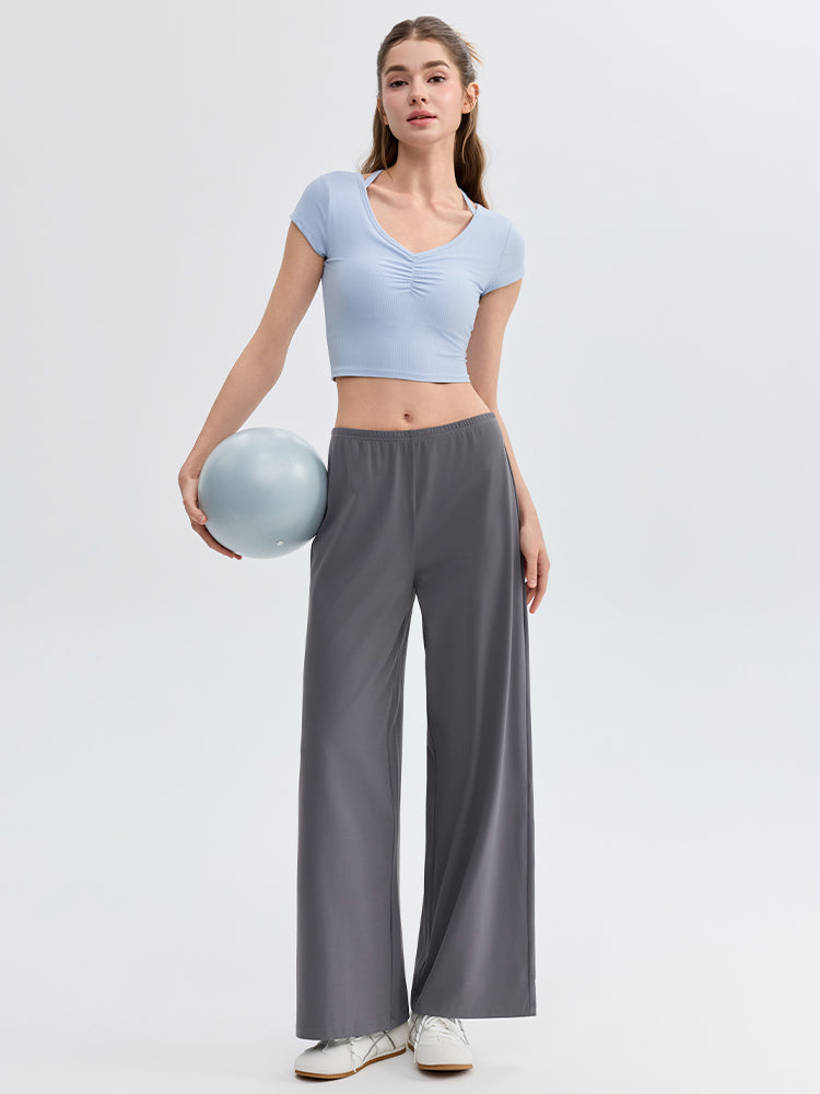 ソフトリブ スリムフィット パッド付き ヨガウェア 半袖