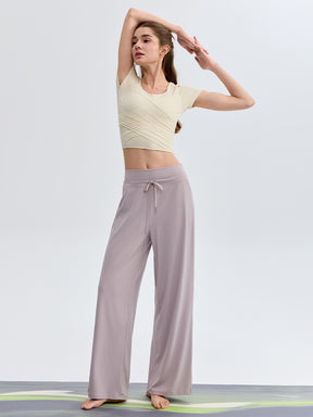 ハイウェスト ストレート ワイドパンツ ヨガパンツ