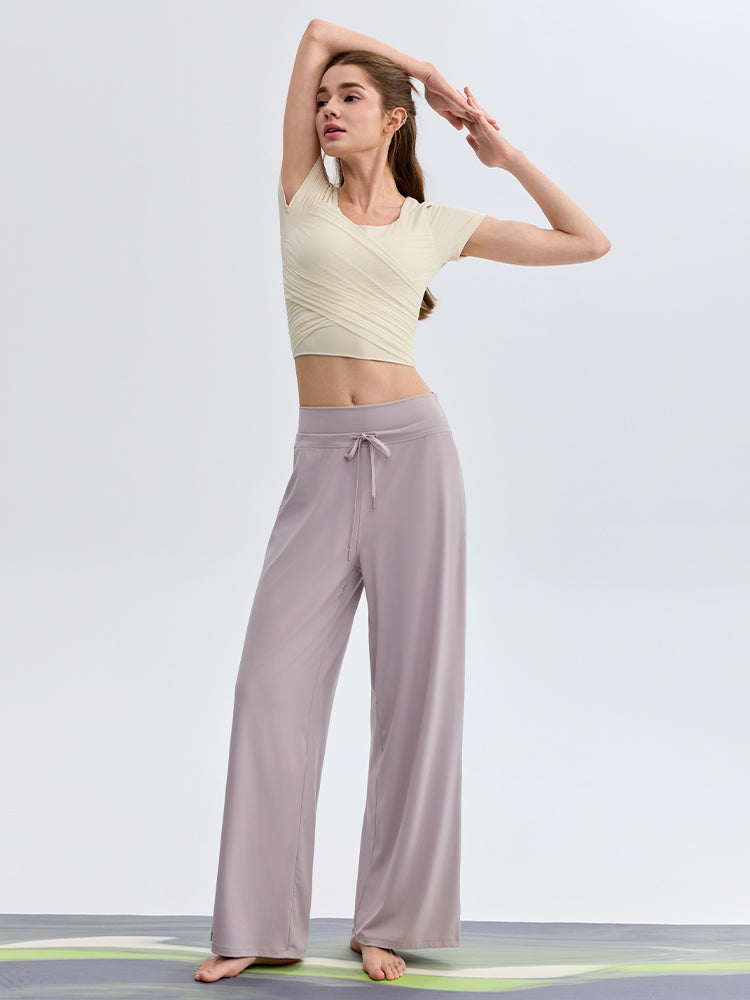 ハイウェスト ストレート ワイドパンツ ヨガパンツ