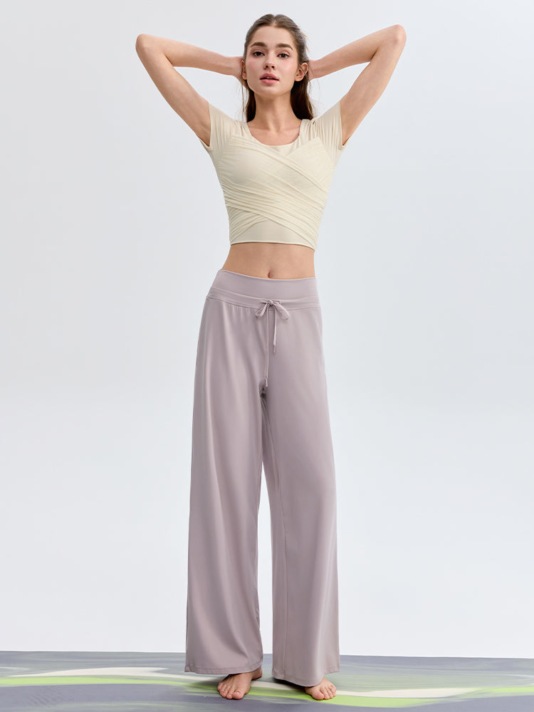 ハイウェスト ストレート ワイドパンツ ヨガパンツ