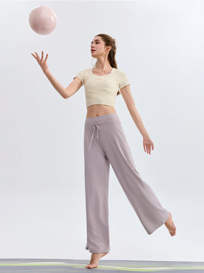 ハイウェスト ストレート ワイドパンツ ヨガパンツ