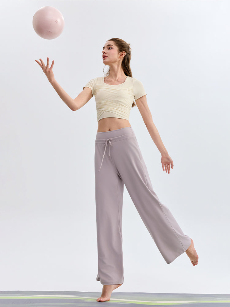ハイウェスト ストレート ワイドパンツ ヨガパンツ
