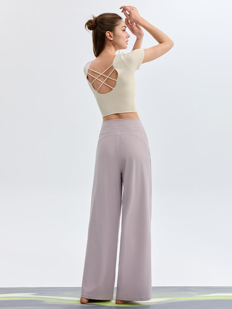 ハイウェスト ストレート ワイドパンツ ヨガパンツ