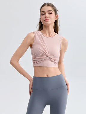 蝶結び風 ノースリーブ パッド付き クロップド丈 タンクトップ