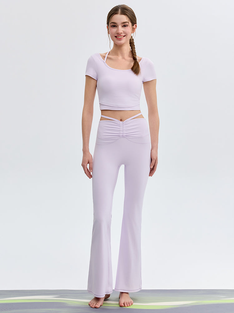 接触冷感 シャーリング フレアレギンス ピラティスウェア