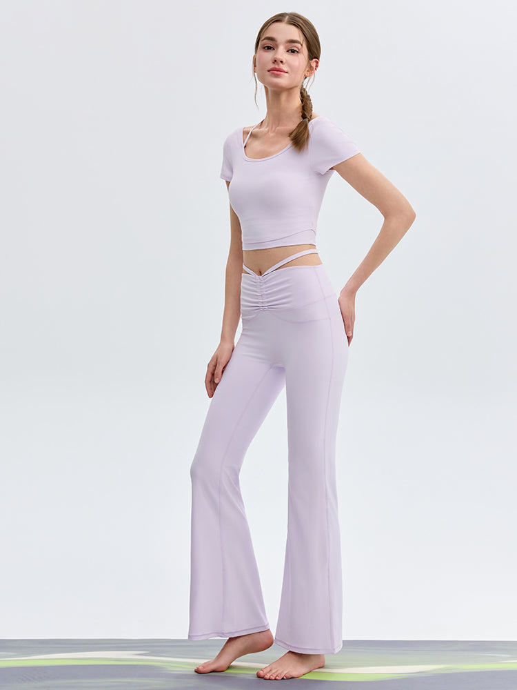 接触冷感 シャーリング フレアレギンス ピラティスウェア