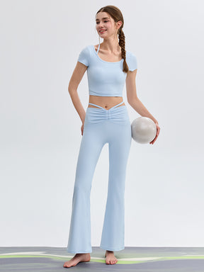 接触冷感 シャーリング フレアレギンス ピラティスウェア