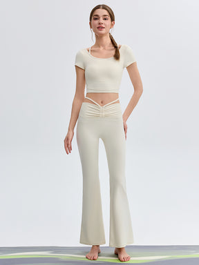 接触冷感 シャーリング フレアレギンス ピラティスウェア