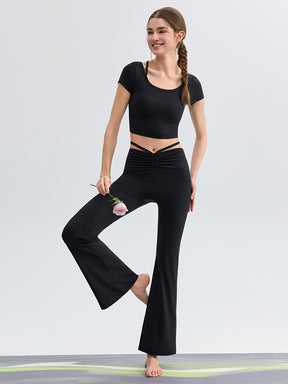 接触冷感 シャーリング フレアレギンス ピラティスウェア