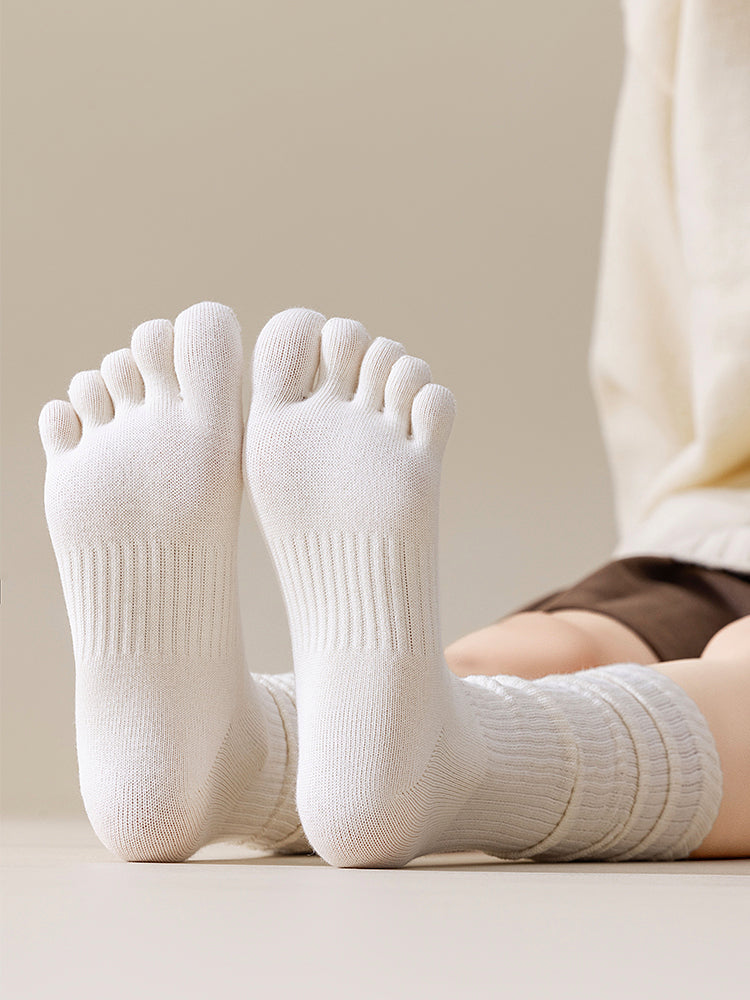 ベーシック 無地 リブ ミドル丈 5本指ソックス