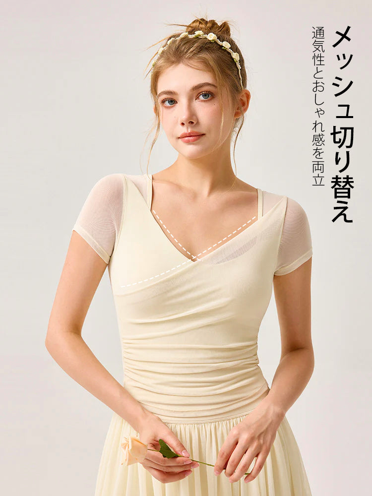 美背  吸汗速乾  メッシュ切り替え  パッド付き 半袖　