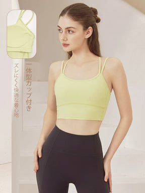 バックスタイル ダブルストラップ スポーツブラ パッド付き