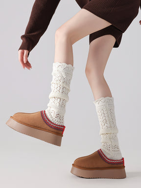 秋冬 ニット 透かし編みソックス