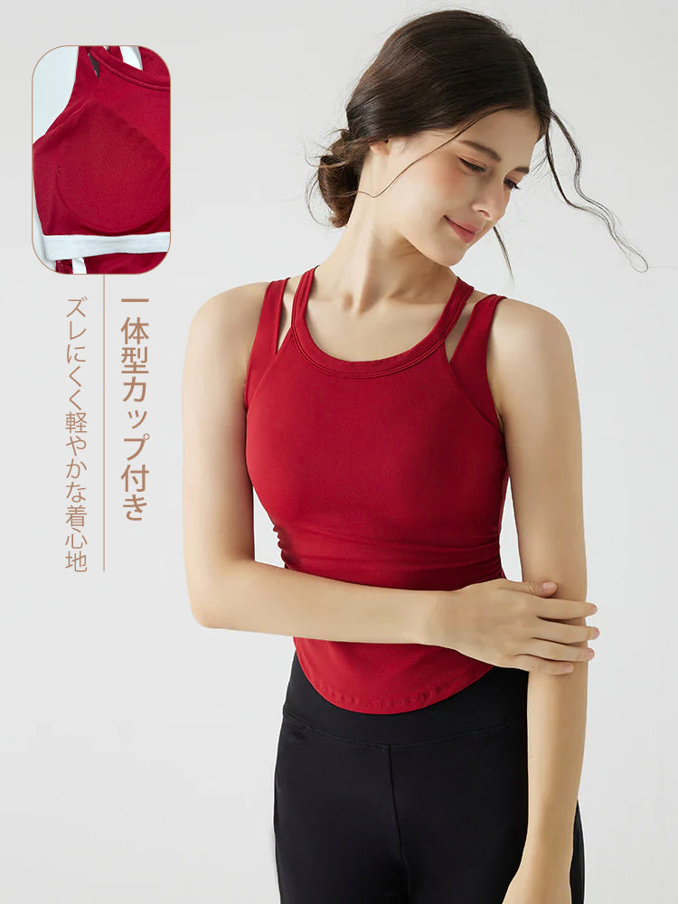 バックスタイル フェイクレイヤード スポーツブラ　