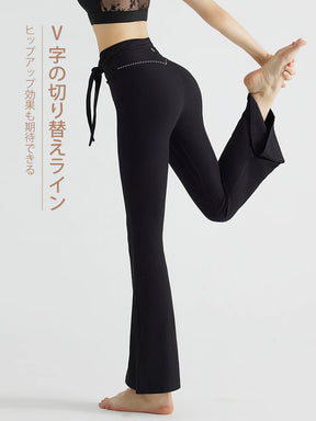 リブ ハイウエスト フレアレギンス