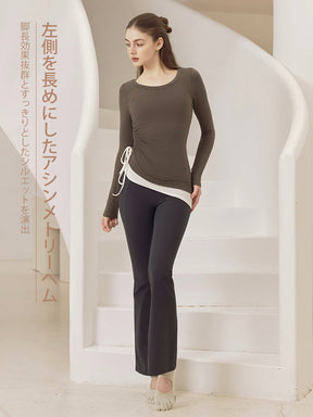 秋冬 配色 アシンメトリーヘム 長袖