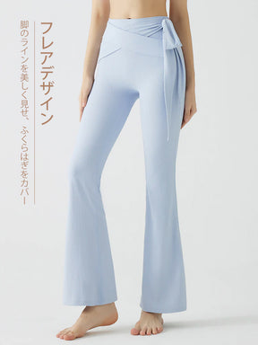 リブ ハイウエスト フレアレギンス