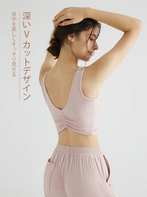 背中見せ Uネック パッド付き ブラトップ