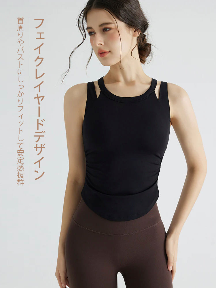 バックスタイル フェイクレイヤード スポーツブラ　