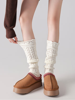 秋冬 ニット 透かし編みソックス