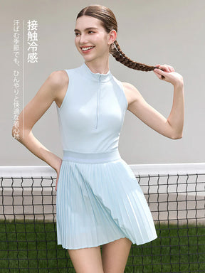 接触冷感 UVカット通気 プリーツ ワンピース パッド付き　