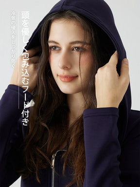 秋冬 ゆったり フード付き 斜めジップパーカ　