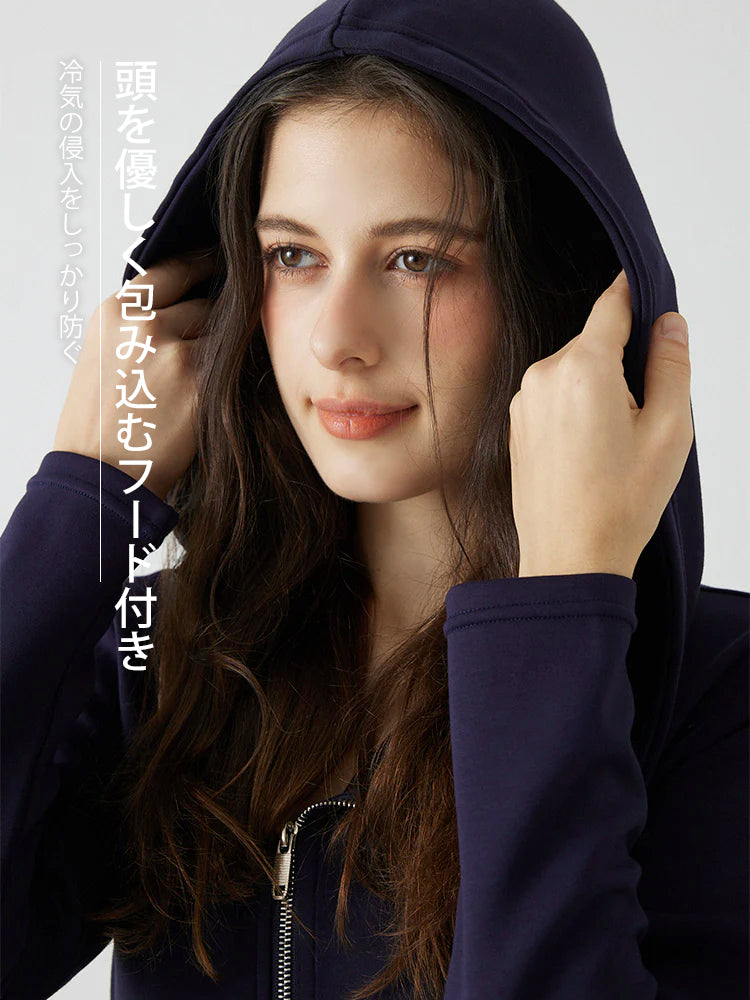 秋冬 ゆったり フード付き 斜めジップパーカ　