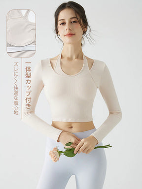 ホルターネック バックスタイル レイヤード風長袖