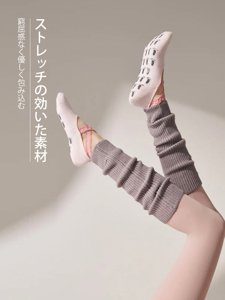 厚手 ハイソックス 滑り止める付き ピラティス靴下 レッグウォーマー付きソックス