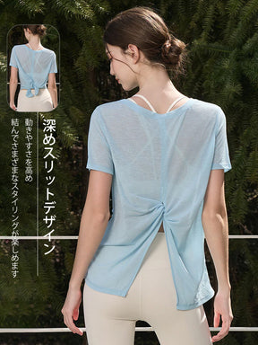 2WAY 速乾 通気性 ヨガTシャツ 半袖