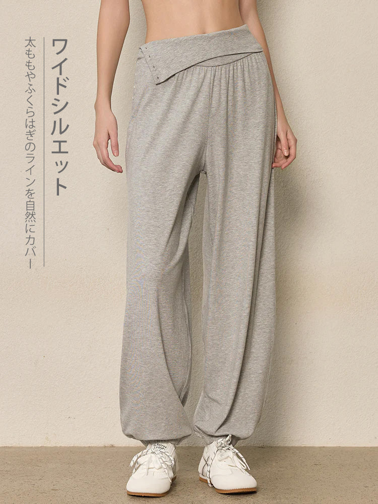 ハイウエスト ボタン付き ヨガ ハーレムパンツ