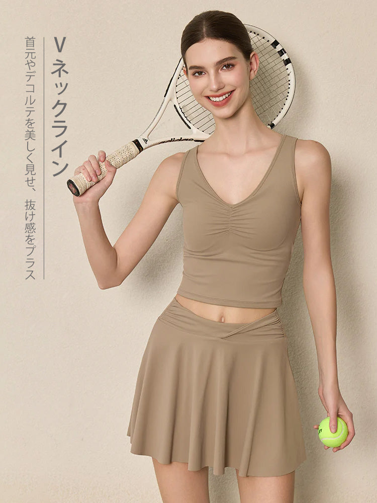 美背 Vネック 幅広ストラップ ヨガ タンクトップ
