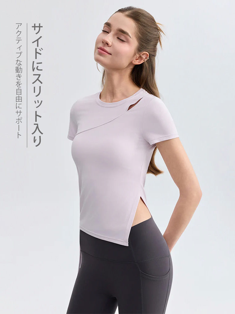 「4月初入荷予定」7A抗菌 通気性 アシンメトリー スリット入り 半袖