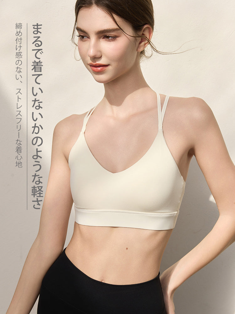 美背 薄手 Vネック パッド付き スポーツブラ