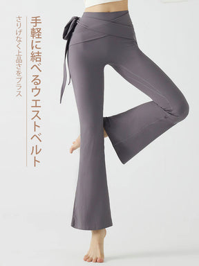 リブ ハイウエスト フレアレギンス