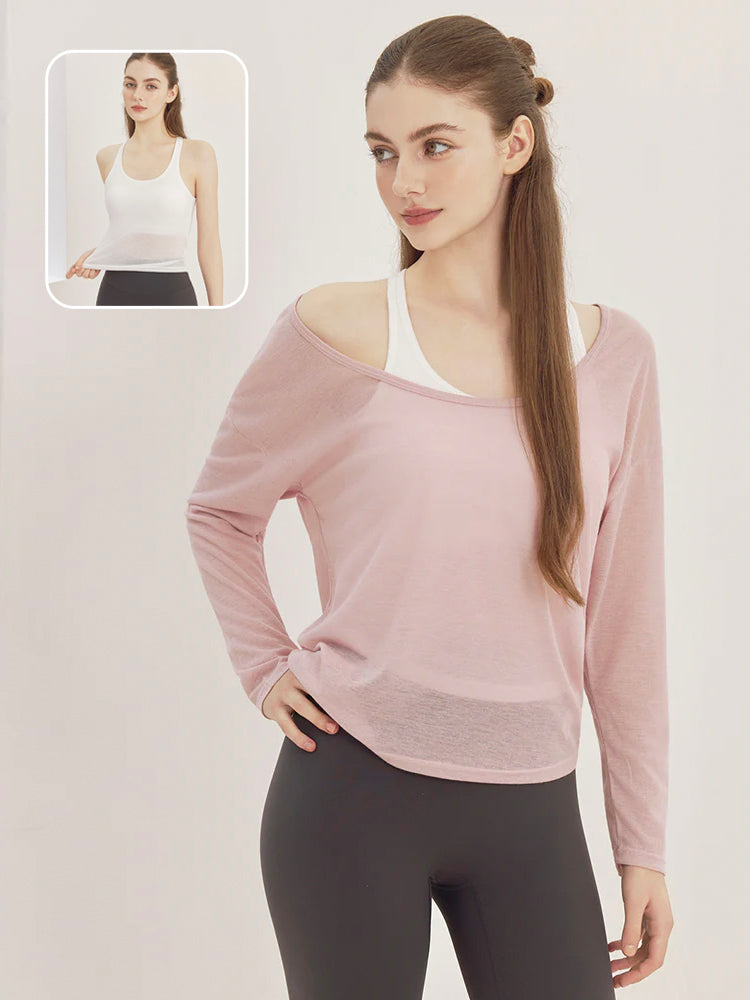 レーサーバック ロング丈 長袖トップス+スポーツブラセット