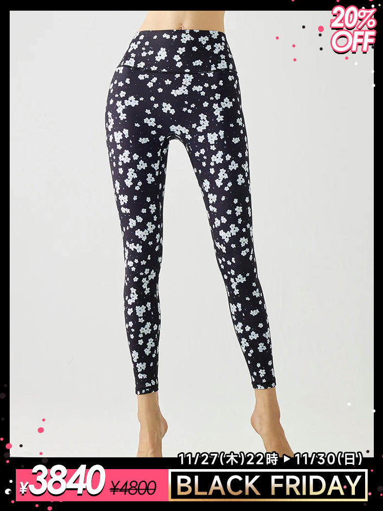 小花柄 ハイウェスト シームレス レギンス