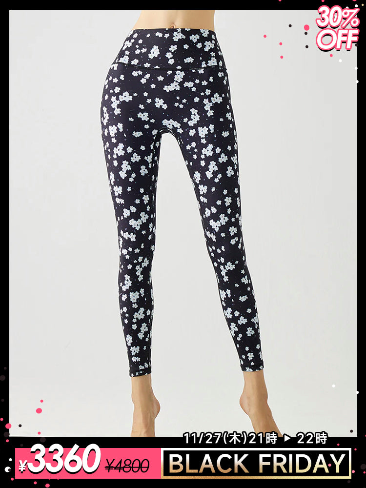 小花柄 ハイウェスト シームレス レギンス