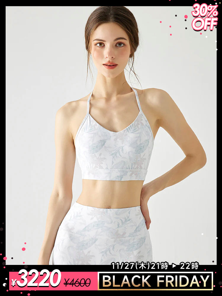 プリント柄 背中見せ ホルターネック スポーツブラ