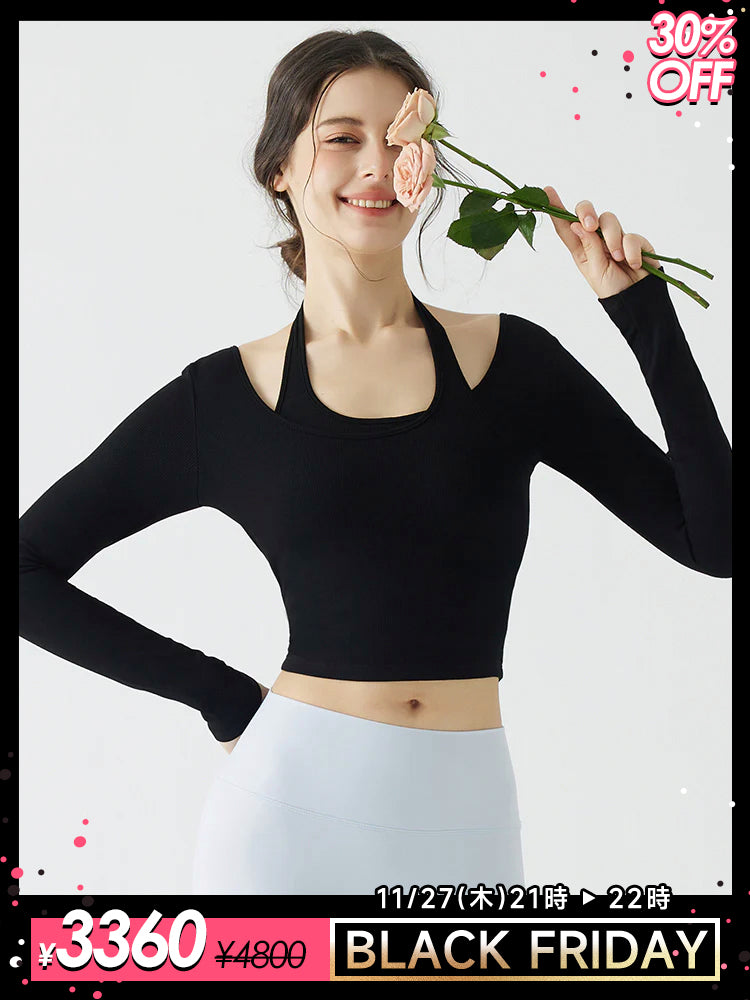 ホルターネック バックスタイル レイヤード風長袖