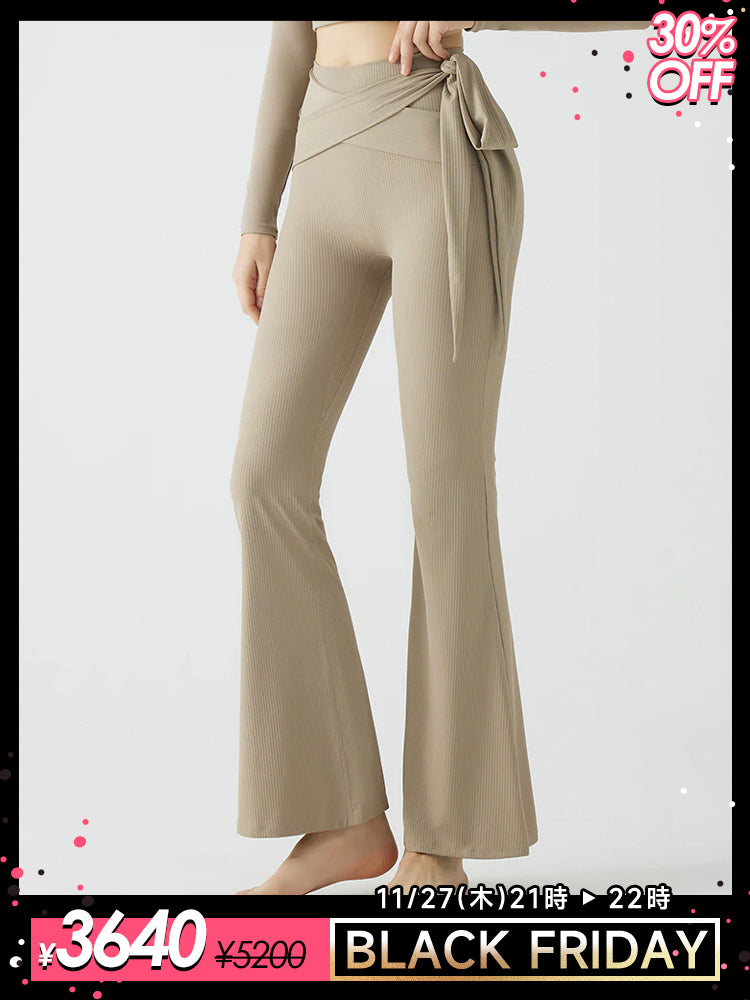 リブ ハイウエスト フレアレギンス